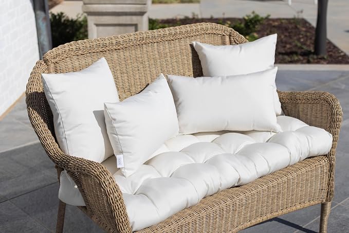 RSH DECOR Square Throw Pillows Set of 2, 17x17 Inch Decorative Pillows for Couch, Water-Resistant Patio Furniture Pillows, All-Weather Spun Fabric, Canvas White - Made in USA