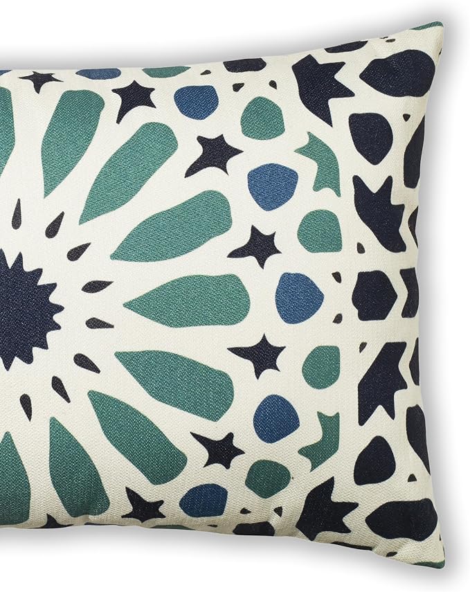 Fab Habitat Indoor/Outdoor Lumbar Pillow Made from Recycled Polyester Yarn - Stain Resistant, Machine Washable, Insert Included - Tile - Patio, Deck, Porch, Living Room - Mosaic Multi Blue (14" x 24")