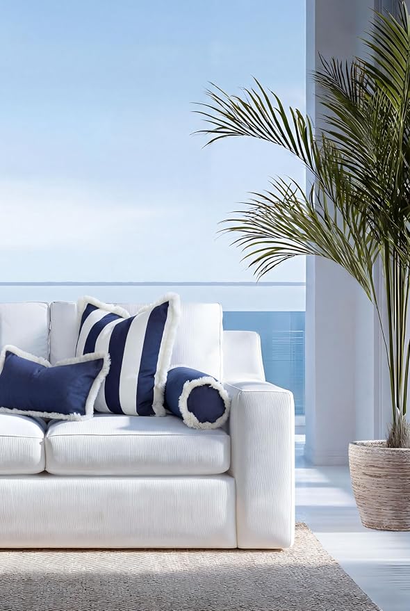 Hofdeco Premium Coastal Hampton Outdoor Performance Bolster Pillow Cover Only, 6"x20" Water Repellent, UV and Fade Resistant for Backyard, Couch, Poolside, Indigo Blue Woven Solid