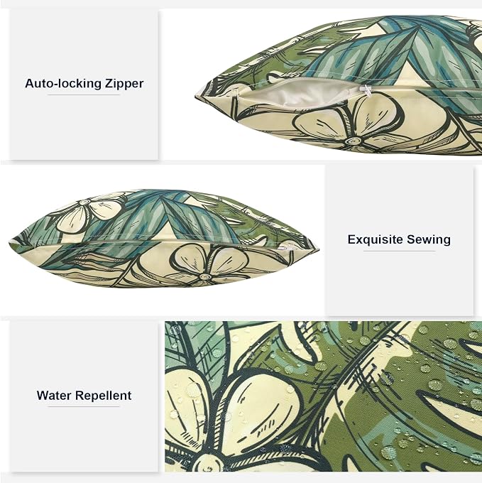 Outdoor Lumbar Pillows 12x20 Inch, Water Repellent Cushion Pillows, Outdoor Pillows with Inserts for Home Garden Pack of 2, Tropical Paradise
