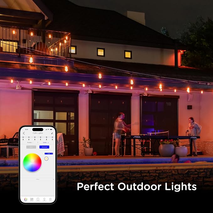 Enbrighten Vintage Outdoor String Lights, 24ft, 12 Bulbs, Smart | RGBWIC LEDs, Weatherproof, Shatterproof Acrylic Bulbs, Linkable up to 750ft, App Control, Works with Alexa & Google Home
