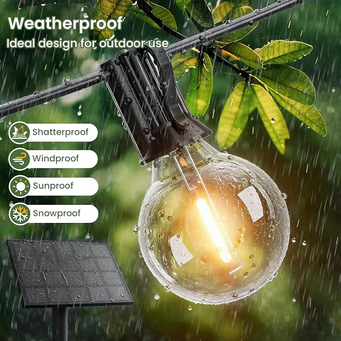 Svater Solar Outdoor String Lights 200FT, G40 Patio Lights Shatterproof Dimmable Vintage Edison Bulbs - Solar Powered Weatherproof Light for Patio, Backyard, Garden, Bistro(2X100 FT)