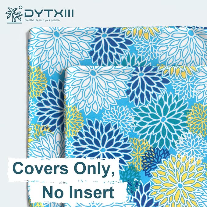 DYTXIII Pack of 2 Outdoor Waterproof Lumbar Pillow Covers ONLY, 12x20 Rectangle Decorative Double Printed Pillow Cases for Patio Couch Porch Furniture - Dahlia Blue