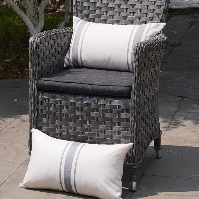 ONWAY Outdoor Pillow Covers Waterproof 12x20 Set of 2 Decorative Linen Throw Pillow Cover Beige and Grey Striped Outdoor Pillows for Patio Furniture