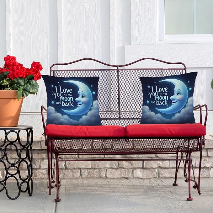 Swono Moon Blue Pack of 2 Throw Pillow Cases, I Love You The Moon and Back Cozy Pillow Cover Square 18"X18" Cushion Case Set Pillowcase Decorative for Home Sofa Bedroom Car Office, Love Phrase