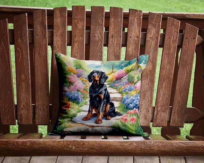 Caroline's Treasures Gordon Setter Spring Path Throw Pillow Machine Washable, Indoor Outdoor Decorative Pillow for Couch, Bed or Patio, 14Hx14W