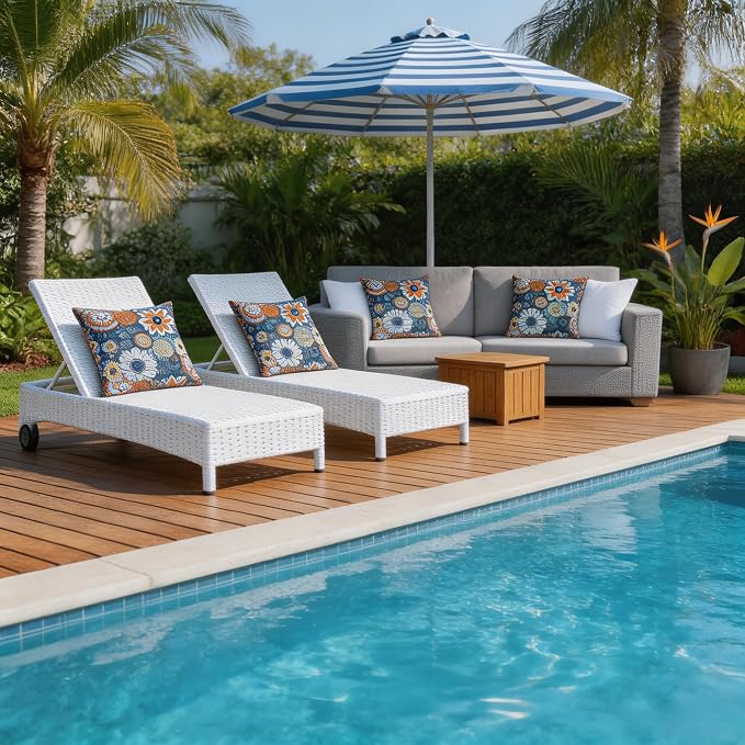 JMGBird Outdoor Throw Pillows Waterproof Outdoor Pillow Covers with Inserts | Outdoor Pillows with Inserts - 18x18 Waterproof Throw Pillows for Patio Furniture, Navy Blue Sunflower Decorative Cushions