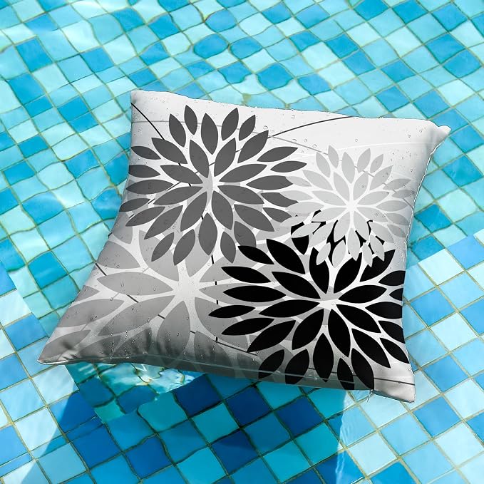 DFXSZ Pack of 2 Outdoor Waterproof Throw Pillow Covers 16x16 Grey Black | Polyester Colorful Spring Summer Floral Decorative Cushion Cases(NO INSERT),For Couch Patio Funiture Garden Home Decor