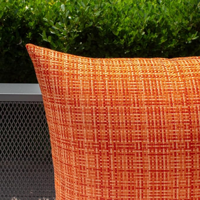 Kevin Textile Outdoor Waterproof 24x24 Inch Pillow Covers 2 Pack, Orange | Water Resistant, Faux Linen Yarn-dyed, Woven Texture Euro Throw Pillow Covers for Tent Patio Garden Couch Sofa
