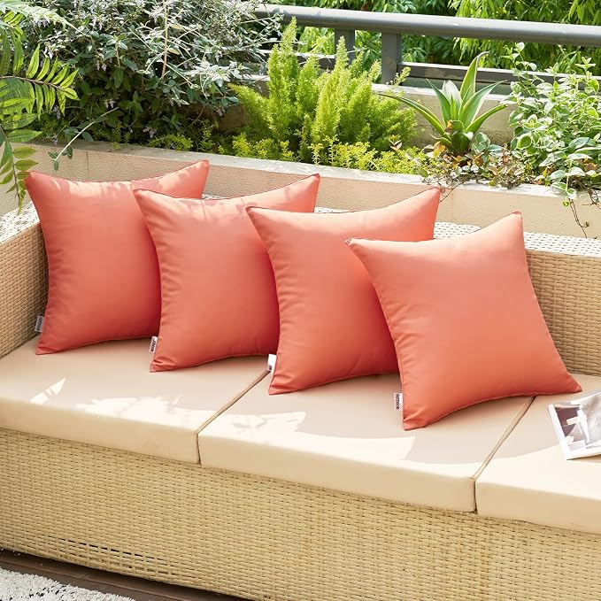 MIULEE Decorative Outdoor Waterproof Pillow Covers 18x18 Coral Red | Decorative Patio Furniture,Pack of 2,Accent Square Soild Throw Pillow Covers,Summer Garden Tent Couch Sofa