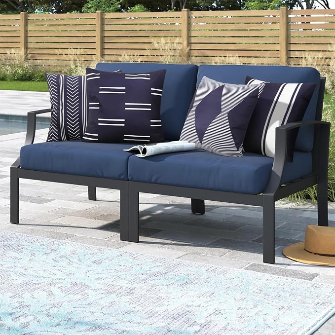 Adabana Set of 4 Outdoor Waterproof Pillow Covers 18x18 Navy Blue | Modern Geometric Throw Pillows Cover Decorative Boho Pillow Covers for Patio, Garden, Porch