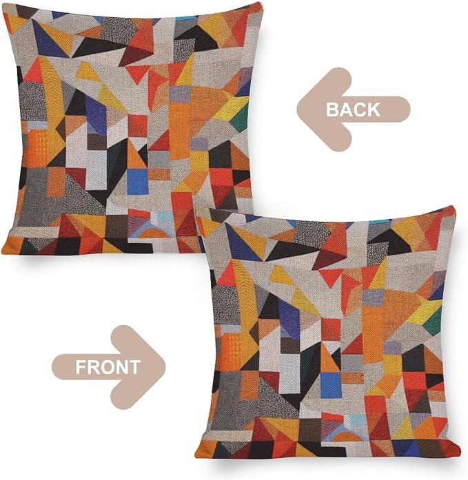 Pillows Cover Colorful Fun Aesthetic Mid Century Modern Gomestry Linen Cushion Case Outdoor Home Decoration Mid Century Modern Couch Pillows 16"x16" for Farmhouse Decor Room Bedroom Sofa Chair Car