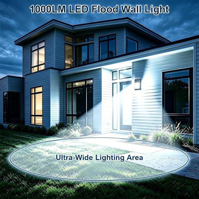 Outdoor Porch Light, LED Wall Sconce, Rustproof Aluminum | Modern Exterior Wall Light Fixture for House, Patio, Garage, 12W 1000 Lumen, Waterproof, 5000K, Black, 2 Pack