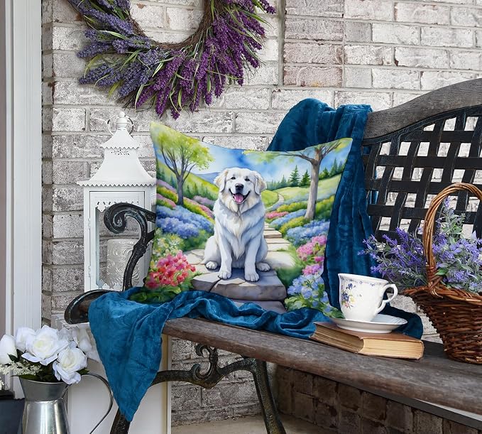 Caroline's Treasures Great Pyrenees Spring Path Throw Pillow Machine Washable, Indoor Outdoor Decorative Pillow for Couch, Bed or Patio, 18Hx18W