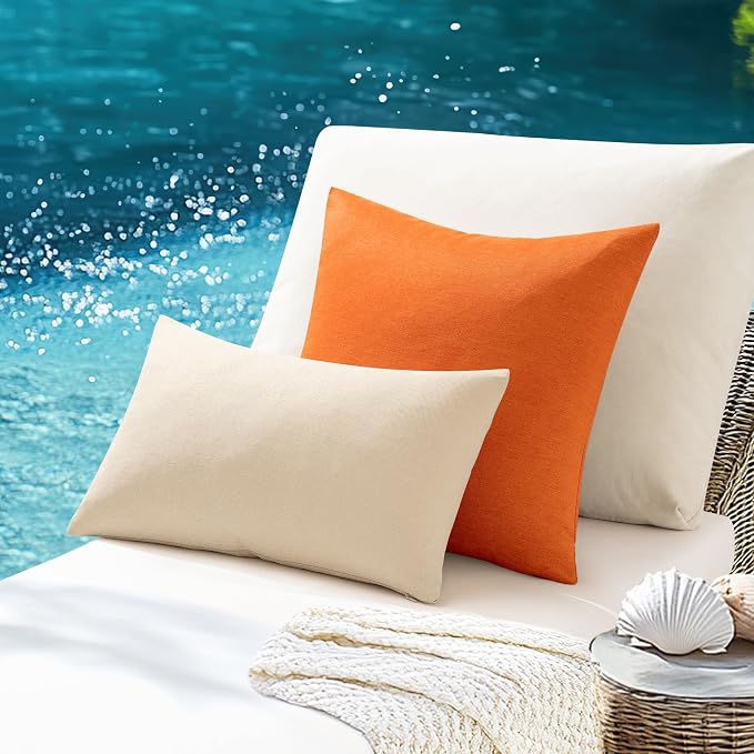 ANRODUO Outdoor Waterproof Pillow Covers for Patio Orange 18x18 Pack of 2 | Outdoor Pillow Covers for Patio Furniture, Decorative Linen Cushion Sham, Outside Square Pillowcase for Garden Balcony Decor