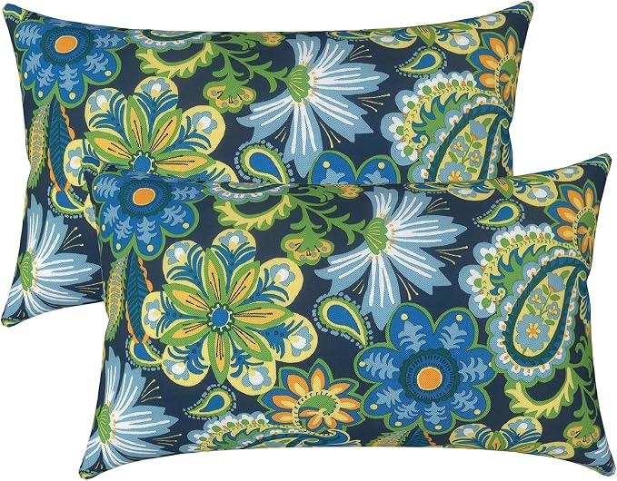 LVTXIII Outdoor Lumbar Pillow Covers Only Set of 2 Patio Decorative Pillow Cases, Water Repellent Lumbar Cushion Cases for Sofa, Patio Couch Garden Use, 12x20 Inch, Flower Child