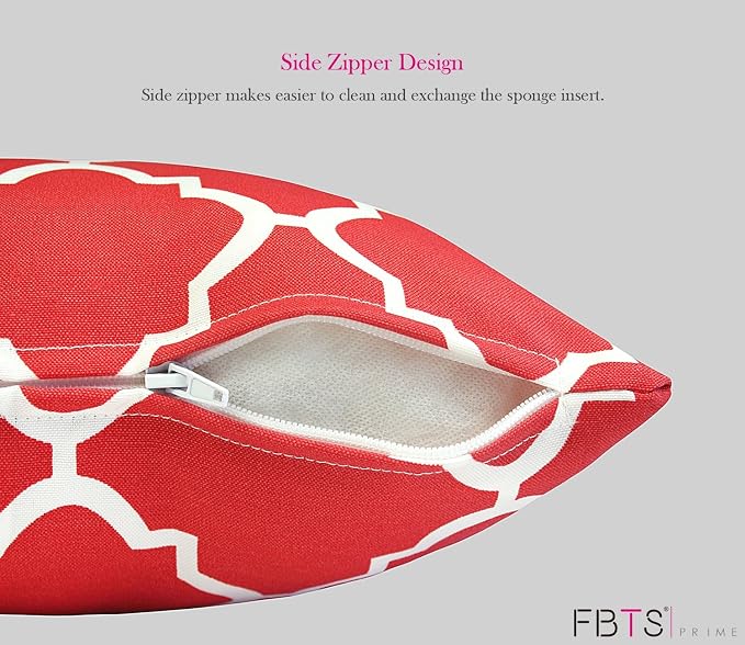 Pack of 2 Outdoor Waterproof Decorative Throw Pillow Covers for Patio Furniture, 18x18 Inch Fade Resistant Patio Garden Cushions for Couch Bed Sofa, Geometric Red