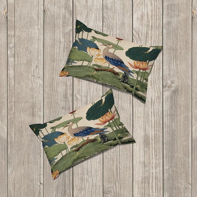 Zipped Pillow Cases for Home Decor Chinese Pond Bird Throw Pillow Cover Set of 2 Farmhouse Cushion Cover Cases for Living Room Club Home Decor 12x18in