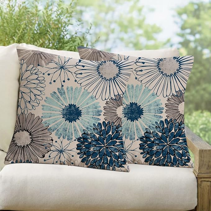 Dahlia Flower Outdoor Waterproof Throw Pillow Covers Set of 2 Abstract Floral Printed Outdoor Pillow Covers for Patio Furniture, Porch, Garden 18x18 Inch