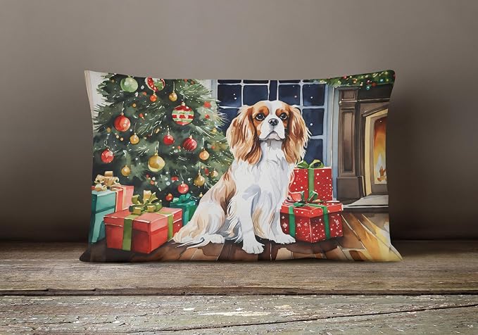 Caroline's Treasures DAC2626PW1216 Cavalier Spaniel Cozy Christmas Throw Pillow Machine Washable, Indoor Outdoor Decorative Pillow for Couch, Bed or Patio, 12HX16W