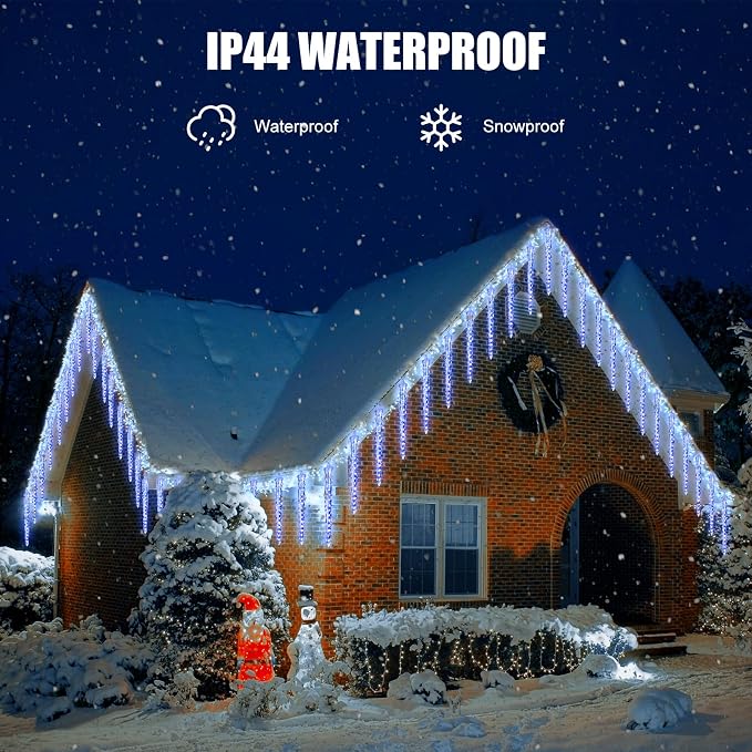 Brightown Icicle Lights Outdoor, 19.8Ft Meteor Shower Lights with 20 Tubes, Snowfall Shooting Star Light Effect, Falling Cascading Crystal Christmas Decorations for House, Eave, Roofline, Patio, Blue