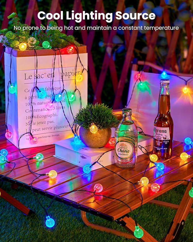 Brightown Solar String Lights Outdoor Waterproof, 2-Pack 120 LED 72Ft Total, Solar Powered Globe Patio Lights with 8 Lighting Modes for Garden Yard Porch Wedding Party Decor (Multicolor)