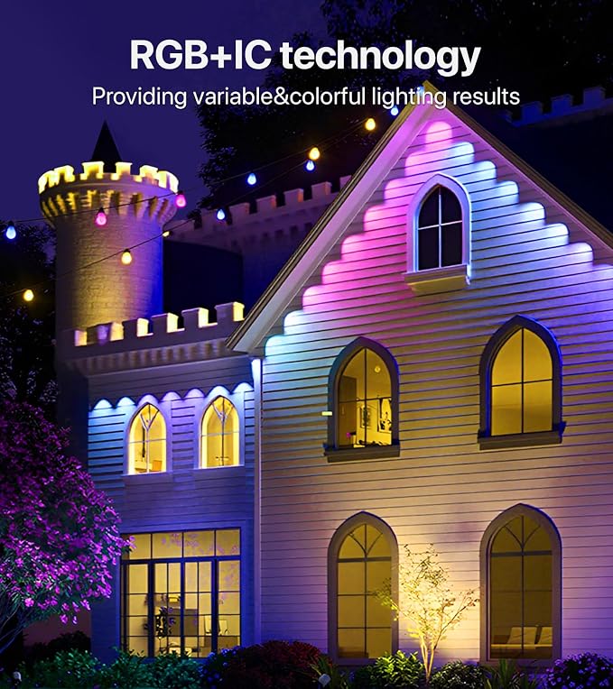 Permanent Outdoor Lights, 150FT RGB+IC Eave Lights with Music Mode | Permanent Outdoor Christmas Lights with RGB+IC Lighting, IP65, App & Remote Control for Eaves, Yard Parties, and Holidays