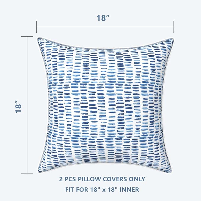 LVTXIII Pack of 2 Outdoor Throw Pillow Covers Accent Waterproof Pillow Covers ONLY, Patio Square Cushion Cases for Garden Balcony Couch Sofa Decoration 18x18 inch, Pebble Blue