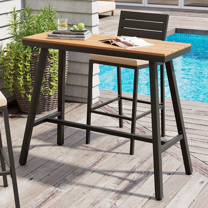 Crestlive Products Outdoor Bar Table, Patio Pub Table, 43'' Patio Bar Height Table with Weather Resistant Waterproof Top for Balcony, Bistro, Garden, Backyard, Poolside, Indoor (Brown)