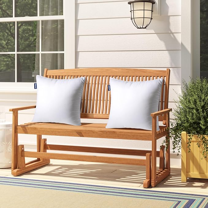 Outdoor Pillows 18x18 Set of 2 Water Resistant Throw Pillow Inserts | Square Waterproof Pillows, Convenient Zipper Design, Fluffy & Supportive, Decorative Pillow for Patio Porch & Couch