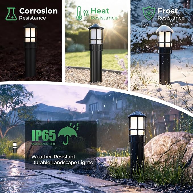 Low Voltage Landscape Pathway Lights, Replaceable G4 Bulb 12V 4W 2700K Outdoor LED Landscape Lighting, Aluminum Waterproof Walkway Lighting, Bollard Path Lights Wired, Black 12 Pack