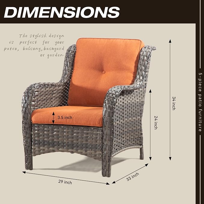 Outdoor Wicker Chair Rattan Patio Dining Chairs Set of 4 PE Wicker Patio Chairs with 3.5 inch Seat Cushions Patio Seating Chair for Garden, Backyard Swimming Pool, Balcony, Beige