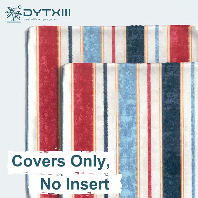 DYTXIII Pack of 2 Outdoor Waterproof Lumbar Pillow Covers ONLY, 12x20 Rectangle Decorative Double Printed Pillow Cases for Patio Couch Porch Furniture - Stripe Red Blue