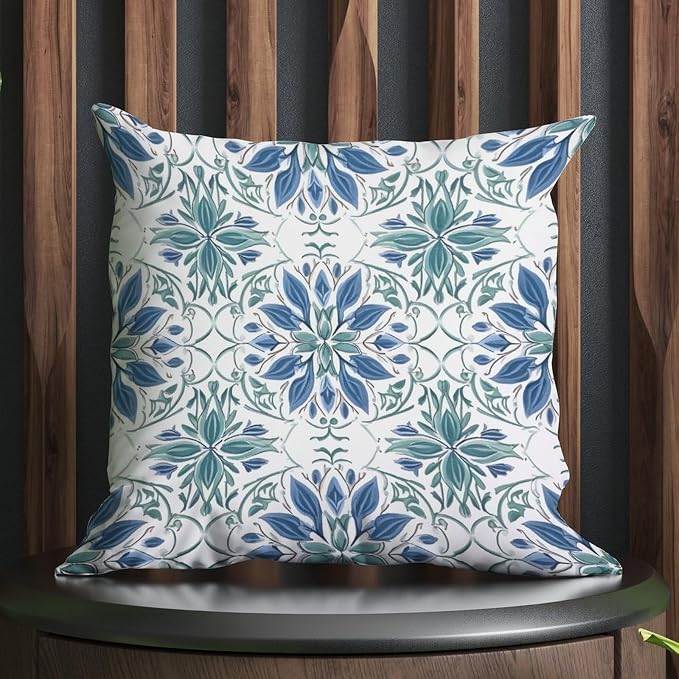 Mughal Flower Pillowcase Blue Lotus Floral Pillow Covers 26x26 INAbstract Accent Decorative Cushion Covers Home Decor for Patio Furniture Garden