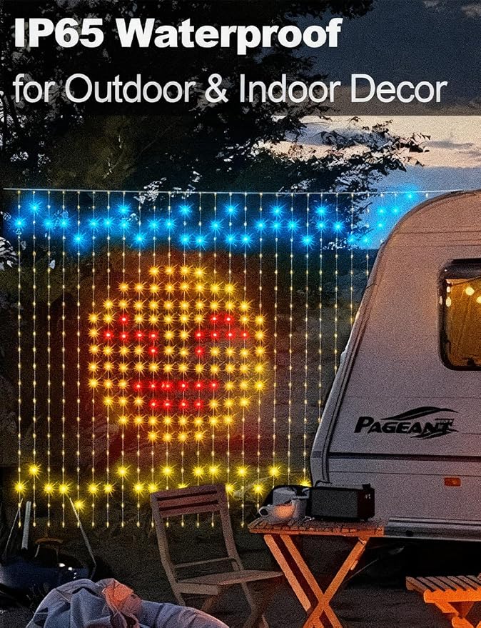 echosari 400 LED Smart Curtain Lights Plug in with App Programmable | 6.6 x 6.6ft RGB&IC DIY Pattern Music Sync for Bedroom Backdrop Decor