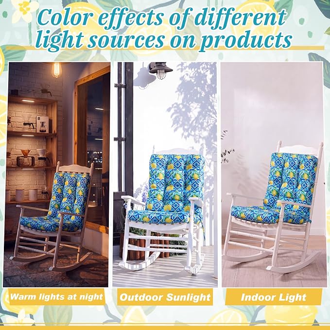 Hoteam 4 Set Outdoor Patio Chair Cushions 20 x 42 in Deep Seat Waterproof Patio Cushions Set for Furniture Replacement Removable Seat and Back (Mediterranean Lemon)
