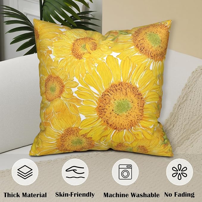 Sunflower Pillow Covers Floral Throw Pillow Covers 22x22 Yellow Pillow Case Flowers Double Sided Printing Cushion Case for Living Room Couch Sofa Set of 2