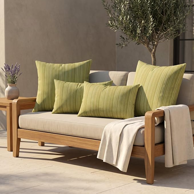 RSH DECOR: Sunbrella Lumbar & Square Pillows Set of 4 | 20" x 12" & 17" x 17" | Water and Fade-Resistant Performance Fabric | Outdoor Throw Pillows for Patio Furniture | Made in USA (Jinga Parakeet)