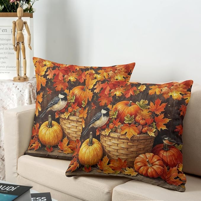 Pumpkin Pillow Covers Autumn Outdoor Pillows Cases Fall Thanksgiving Throw Pillow Covers 22x22 Orange Harvest Cushion Cases for Home Bedroom Living Room Patio Garden 2 Pack