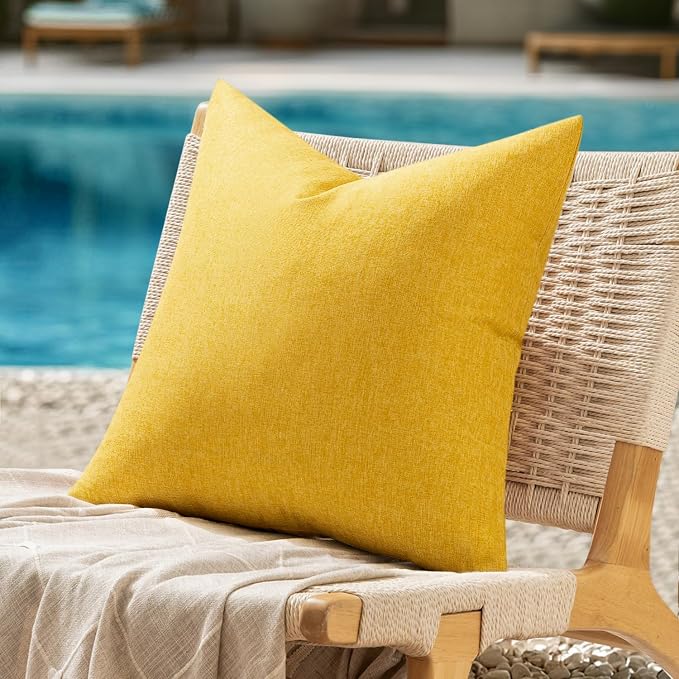 ANRODUO Outdoor Waterproof Pillow Covers for Patio 18x18 Yellow Set of 2 | Outdoor Pillow Covers for Patio Furniture, Decorative Linen Cushion Sham, Outside Square Pillowcase for Garden Balcony Decor