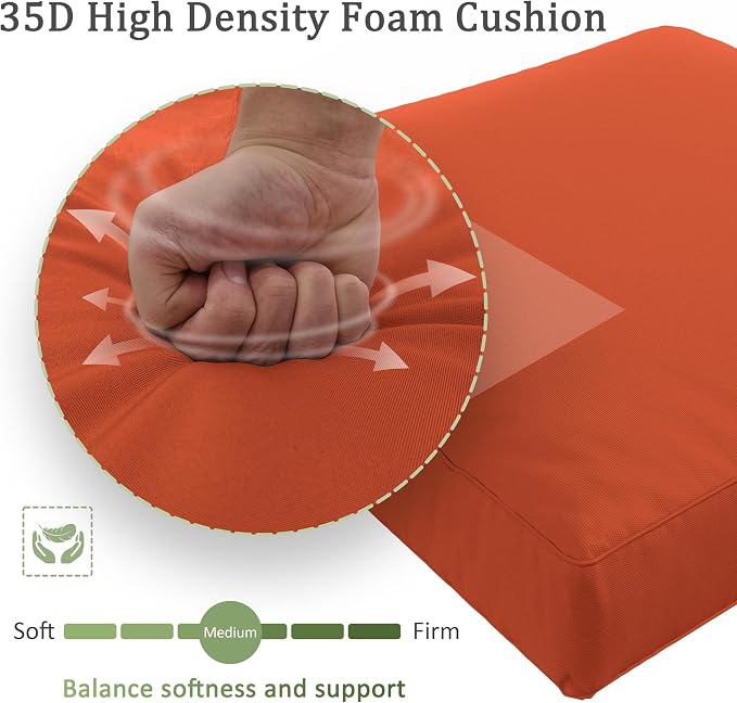 Outdoor Furniture Replacement Cushions, Waterproof Patio Furniture Cushions, 4" Deep Seat Outdoor Sectional Cushion for 3-Seat Outdoors Rattan Sofa Patio Sofa Cushion, Orange