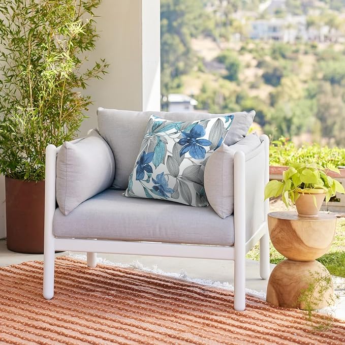 Outdoor Throw Pillows with Inners 20x20 Inch, Square Pillows Decorative for Home Garden Furniture Set of 2, Clemens Blue