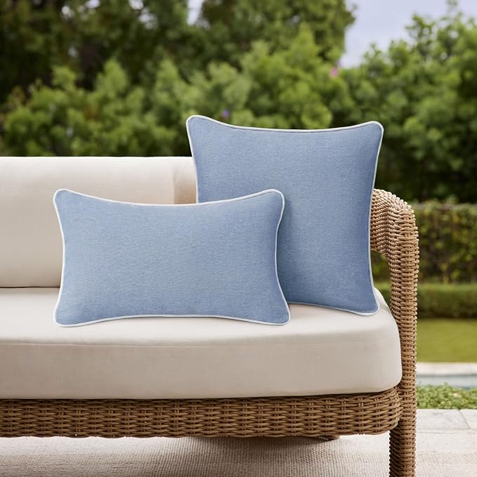 Unimatta Decorative Outdoor Water Repellent Throw Pillows with Inserts, Set of 4, 20" x12" Pillows for Patio, Backyard, Bed, Couch, and Patio Furniture, Powder Blue