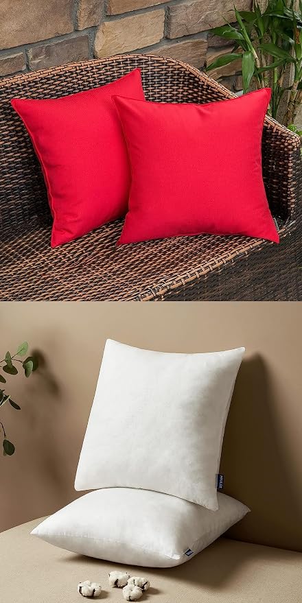 MIULEE Pack of 2 Decorative Outdoor Waterproof 16x16 Pillow Covers Red Bundle 18x18 Pillow Inserts Set of 2 Square Decorative Throw Pillows