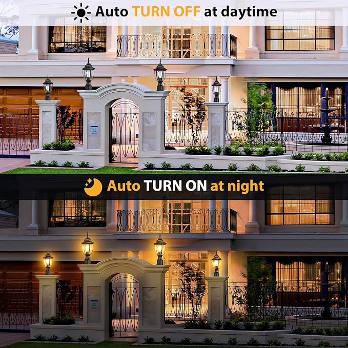 Lamomo Outdoor Post Lights, 2 Packs Dusk to Dawn Lamp Post Light Fixture, Waterproof Aluminum Lamp Posts Outdoor Lighting Pole Lantern for Yard Patio Pathway Garden