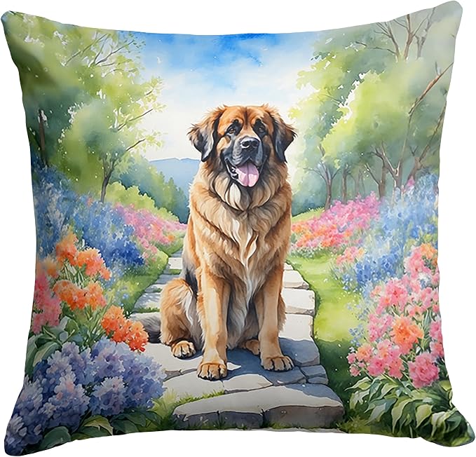 Caroline's Treasures Leonberger Spring Path Throw Pillow Machine Washable, Indoor Outdoor Decorative Pillow for Couch, Bed or Patio, 18Hx18W