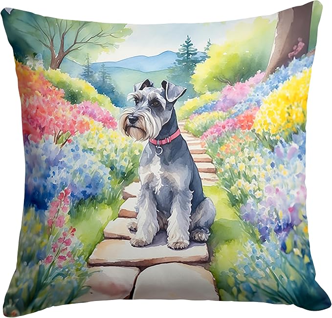 Caroline's Treasures Schnauzer Spring Path Throw Pillow Machine Washable, Indoor Outdoor Decorative Pillow for Couch, Bed or Patio, 14Hx14W