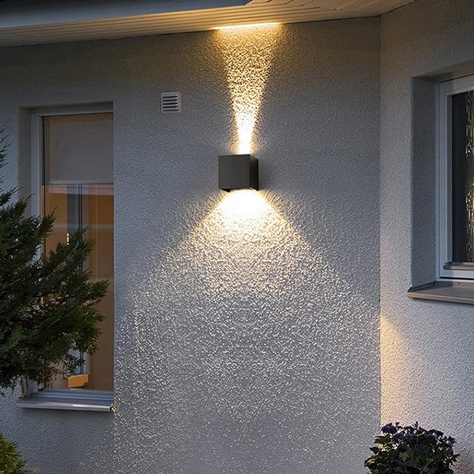 4 Pack LED Outdoor Sconces Wall Lights 20W Exterior/Interior Up and Down Lights IP65 Waterproof Modern Outdoor Lighting Fixtures Square Aluminum Wall Mount Light Black 3000K Warm Lights