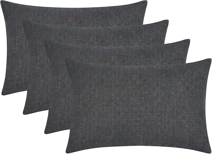 RSH DECOR Sunbrella Outdoor Lumbar Throw Pillows Set of 4, 26x16, Lumbar Pillow Covers, Water-Resistant, Fade-Resistant Fabric, Zippered, Includes Inserts, Made in USA (Sancy Denim)
