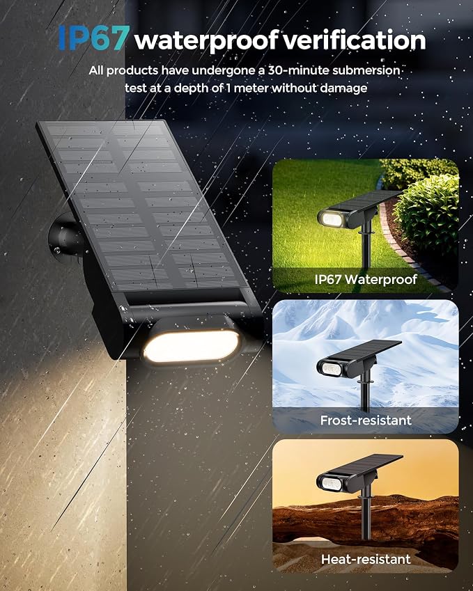 Solar Spot Lights Outdoor, Waterproof IP67 12 Color Modes Landscape Light with Remote, 2-in-1 Color Changing/Cool/Warm White Solar Lights Outdoor for Yard Trees Garden Pool Multicolor, 2 Pack